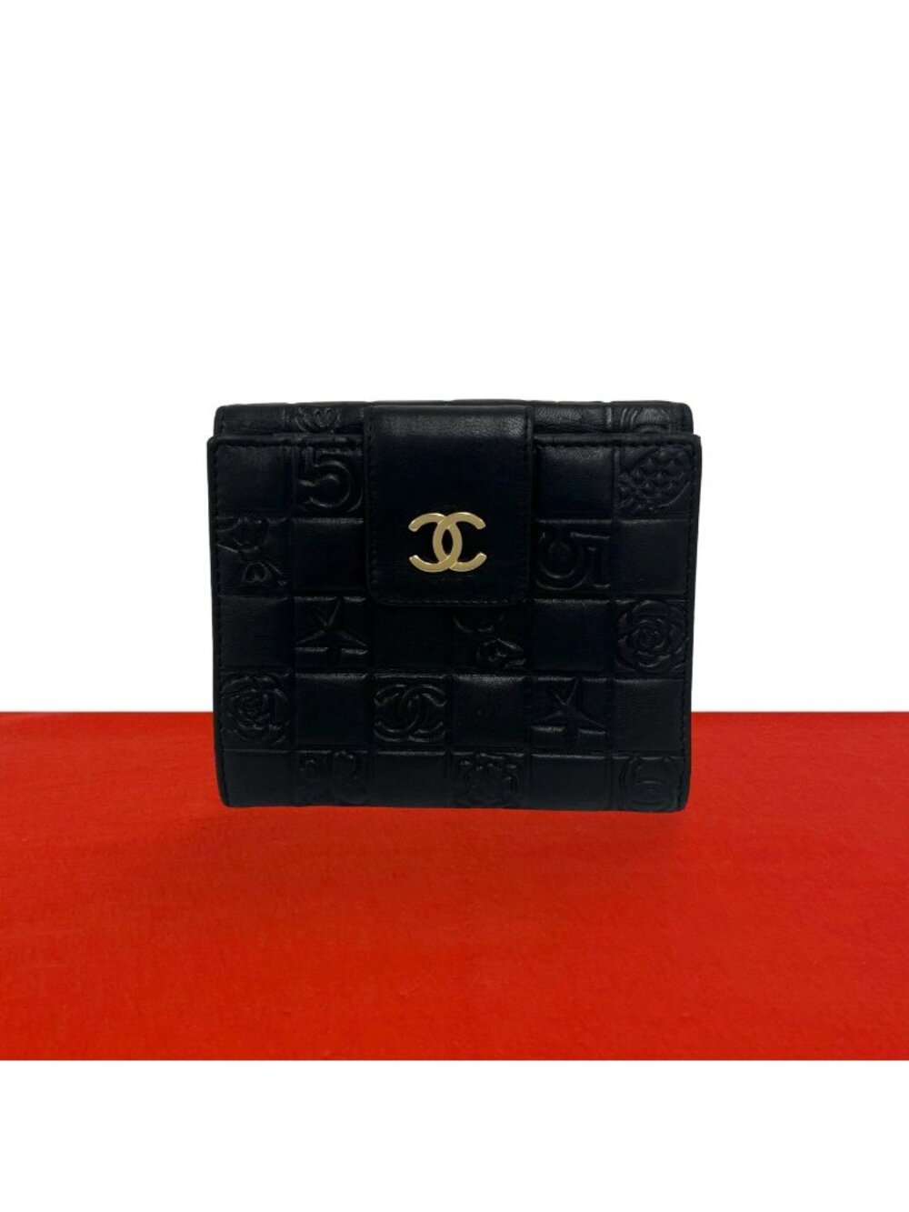 Chanel Icon CC Logo Lambskin Leather Bifold Wallet Mini Black